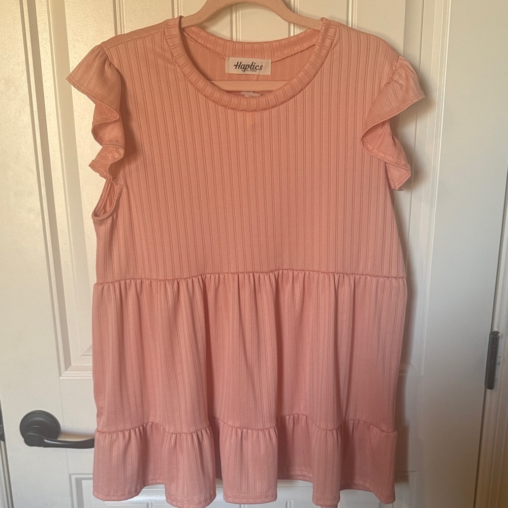 Haptics Women's Casual Pink Ruffle Sleeve Top